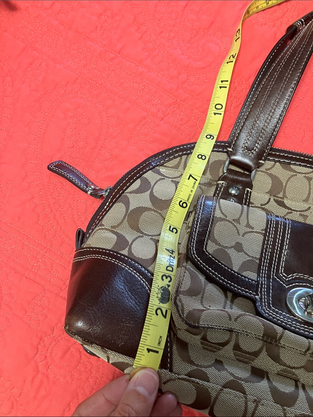 Coach Hampton Signature Canvas Shoulder Satchel with Dark Brown Leather Trim - Picture 10 of 10
